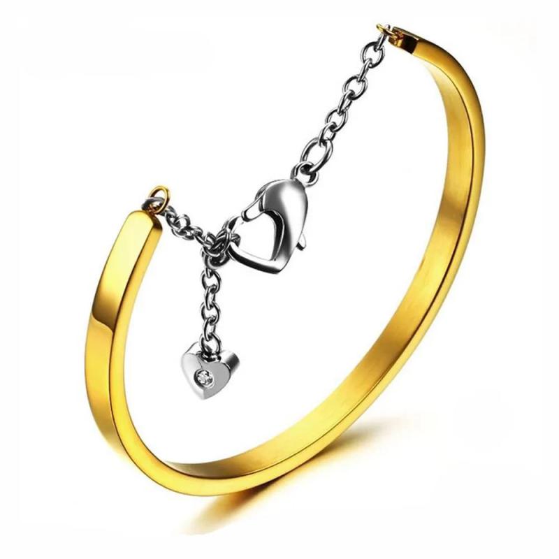 Adjustable Stainless Steel Heart Cuff Bangle Bracelet for Women