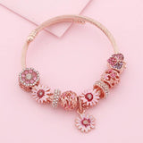 Rose Daisy Flower Cuff Bangle Crystal Charm Bracelet