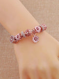 Rose Daisy Flower Cuff Bangle Crystal Charm Bracelet
