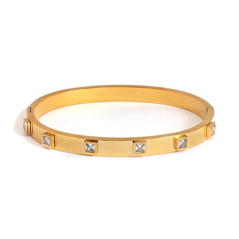 Zircon Star Moon Heart Cuff Bracelet Stainless Steel Stacked Bangles