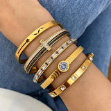 Zircon Star Moon Heart Cuff Bracelet Stainless Steel Stacked Bangles