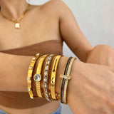 Zircon Star Moon Heart Cuff Bracelet Stainless Steel Stacked Bangles