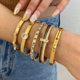 Zircon Star Moon Heart Cuff Bracelet Stainless Steel Stacked Bangles