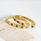 Zircon Star Moon Heart Cuff Bracelet Stainless Steel Stacked Bangles