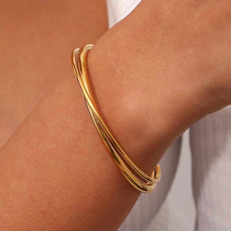 Silver Cross Bangle 18K Plated Stainless Steel Bracelet