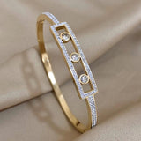 Crystal Zircon Geometry Steel Bangle Bracelet for Women
