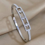 Crystal Zircon Geometry Steel Bangle Bracelet for Women