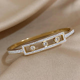 Crystal Zircon Geometry Steel Bangle Bracelet for Women