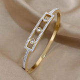 Crystal Zircon Geometry Steel Bangle Bracelet for Women