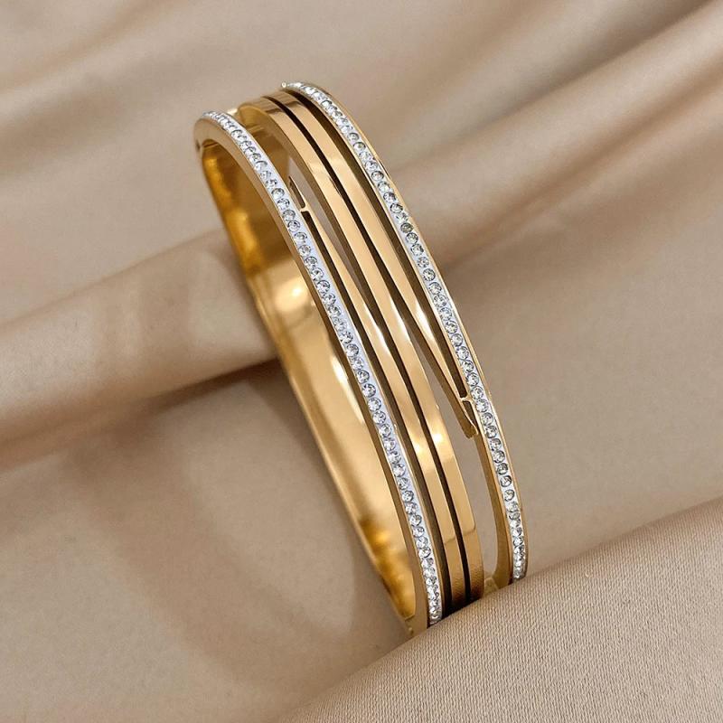 Crystal Zircon Charm Stainless Steel Bangles Bracelets for Women