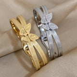 Stainless Steel Butterfly Bangles Bracelets for Women Charm Layered Cuff Bangle
