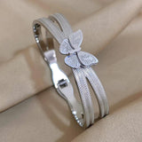 Stainless Steel Butterfly Bangles Bracelets for Women Charm Layered Cuff Bangle