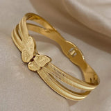 Stainless Steel Butterfly Bangles Bracelets for Women Charm Layered Cuff Bangle