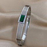 Stainless Steel Green Zircon Cuff Bracelet for Women Mens
