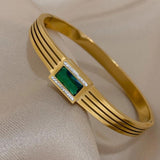 Stainless Steel Green Zircon Cuff Bracelet for Women Mens