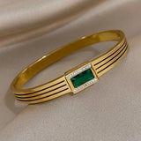 Stainless Steel Green Zircon Cuff Bracelet for Women Mens