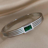 Stainless Steel Green Zircon Cuff Bracelet for Women Mens