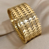 Chunky Charm Leaf Wide Stainless Steel Bangle Bracelets