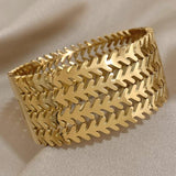 Chunky Charm Leaf Wide Stainless Steel Bangle Bracelets