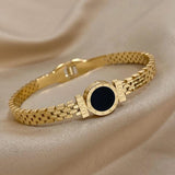 Vintage Roman Letters Wide Bracelet Bangle Titanium Steel