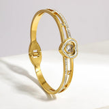 Stainless Steel Green Heart CZ Charm Bangle Bracelet Plated Party Jewelry
