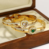Stainless Steel Green Heart CZ Charm Bangle Bracelet Plated Party Jewelry