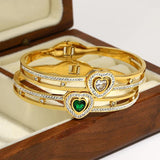 Stainless Steel Green Heart CZ Charm Bangle Bracelet Plated Party Jewelry