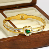 Stainless Steel Green Heart CZ Charm Bangle Bracelet Plated Party Jewelry