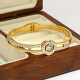 Stainless Steel Green Heart CZ Charm Bangle Bracelet Plated Party Jewelry