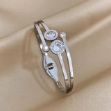 Stainless Steel Roman Numerals Rhinestone Cuff Bracelet