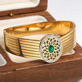 Wide Cuff Bracelet Green Zircon Flower Plate