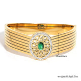 Wide Cuff Bracelet Green Zircon Flower Plate