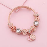 Rose Stainless Steel Flower Pendant Cuff Bangle Heart Charm Bracelet