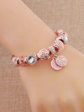 Rose Stainless Steel Flower Pendant Cuff Bangle Heart Charm Bracelet