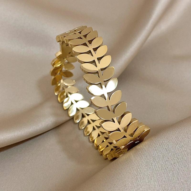 316L Stainless Steel Wheat Leaves Bracelet Bangle Y2k Jewelry