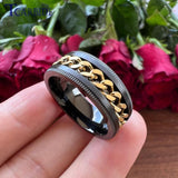 8mm Stainless Steel Chain Ring Stepped Brushed Rotated Men Women