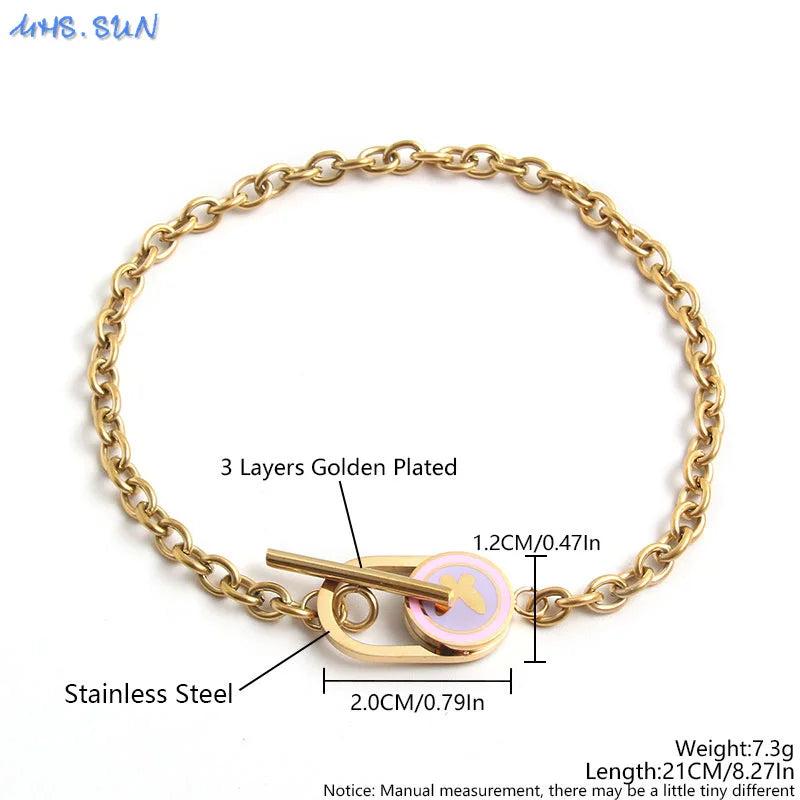Butterfly Oval Hollow Bracelet Stainless Steel Chain Jewelry