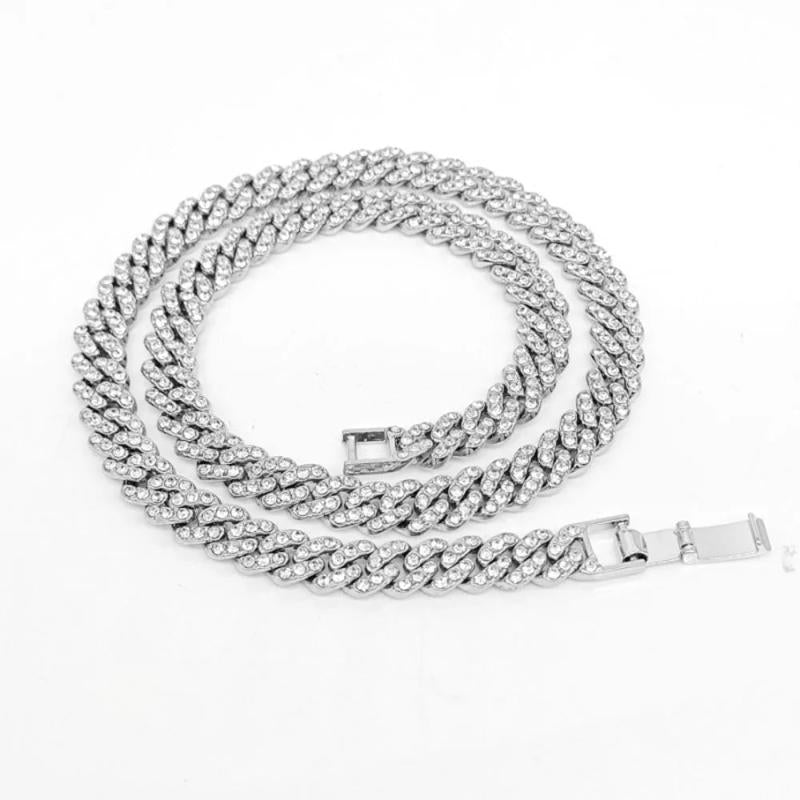 Bling Iced Out 1 Row Rhinestone Miami Cuban Chain Necklace