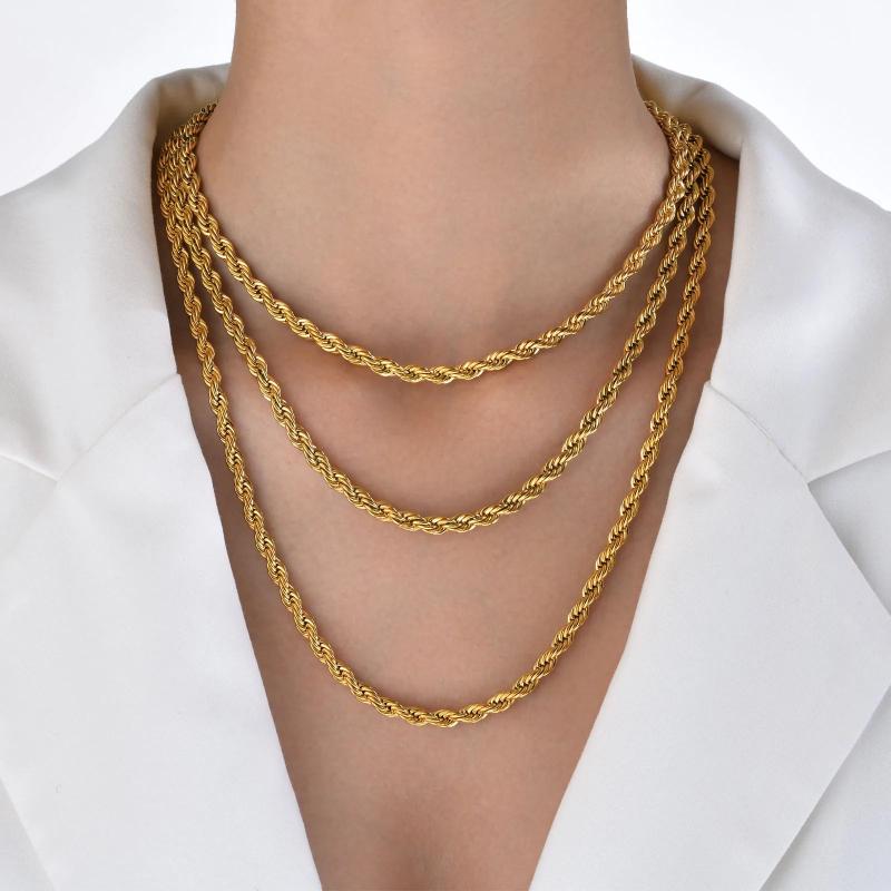 Dainty Rope Chain Necklace, Stainless Steel Link, 2/3/4/5mm