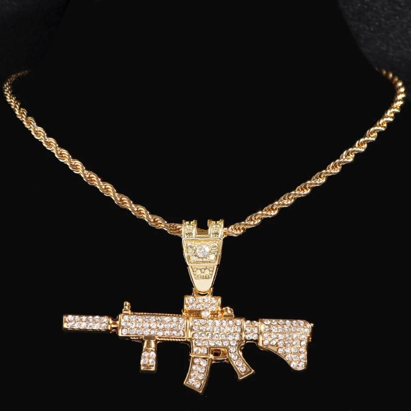 Gun Pendant Necklace AK47 13mm Miami Chain Rock Jewelry