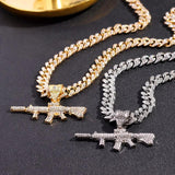 Gun Pendant Necklace AK47 13mm Miami Chain Rock Jewelry
