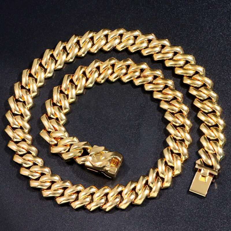 14MM Rhinestone Cuban Link Chain Necklace Hiphop Punk Jewelry
