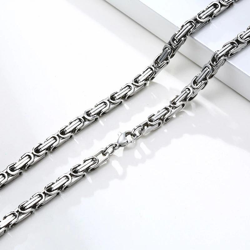 4mm Square Byzantine Chain Necklace for Men Stainless Steel Punk Rock Male Jewel