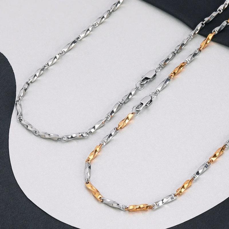 Stainless Steel Square Button Chain Necklace