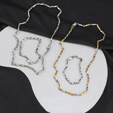 Stainless Steel Square Button Chain Necklace