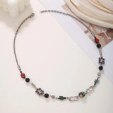 Enamel Fire Flower Charms Necklace Stainless Steel Choker Chain