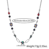 Enamel Fire Flower Charms Necklace Stainless Steel Choker Chain