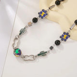 Enamel Fire Flower Charms Necklace Stainless Steel Choker Chain