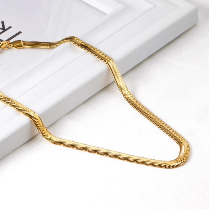 18K Plated Flat Snake Chain Necklace Woman Waterproof Choker Jewelry
