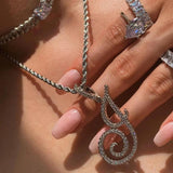 Cursive Alphabet Pendant Necklace Initial CZ Silver Stainless Steel